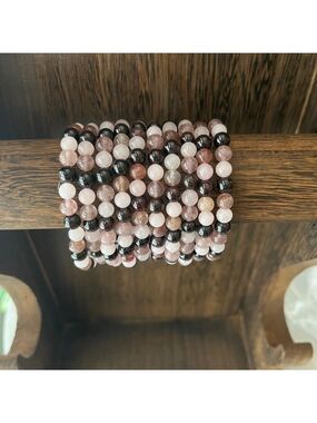 Multi stone bracelet (one) Garnet, Rose Quartz, Strawberry Quartz